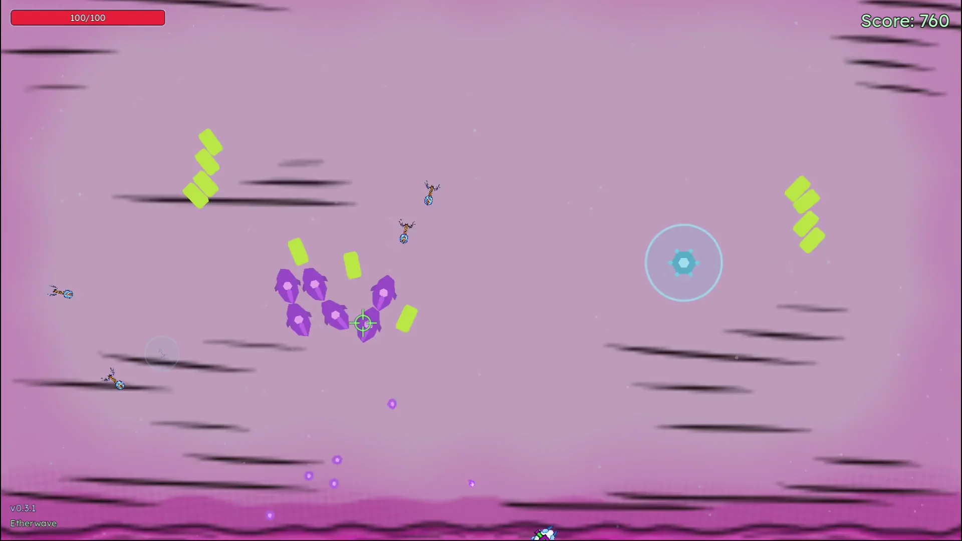 Early Cosmic Nano Horror gameplay with colorful enemies in a pale biological environment