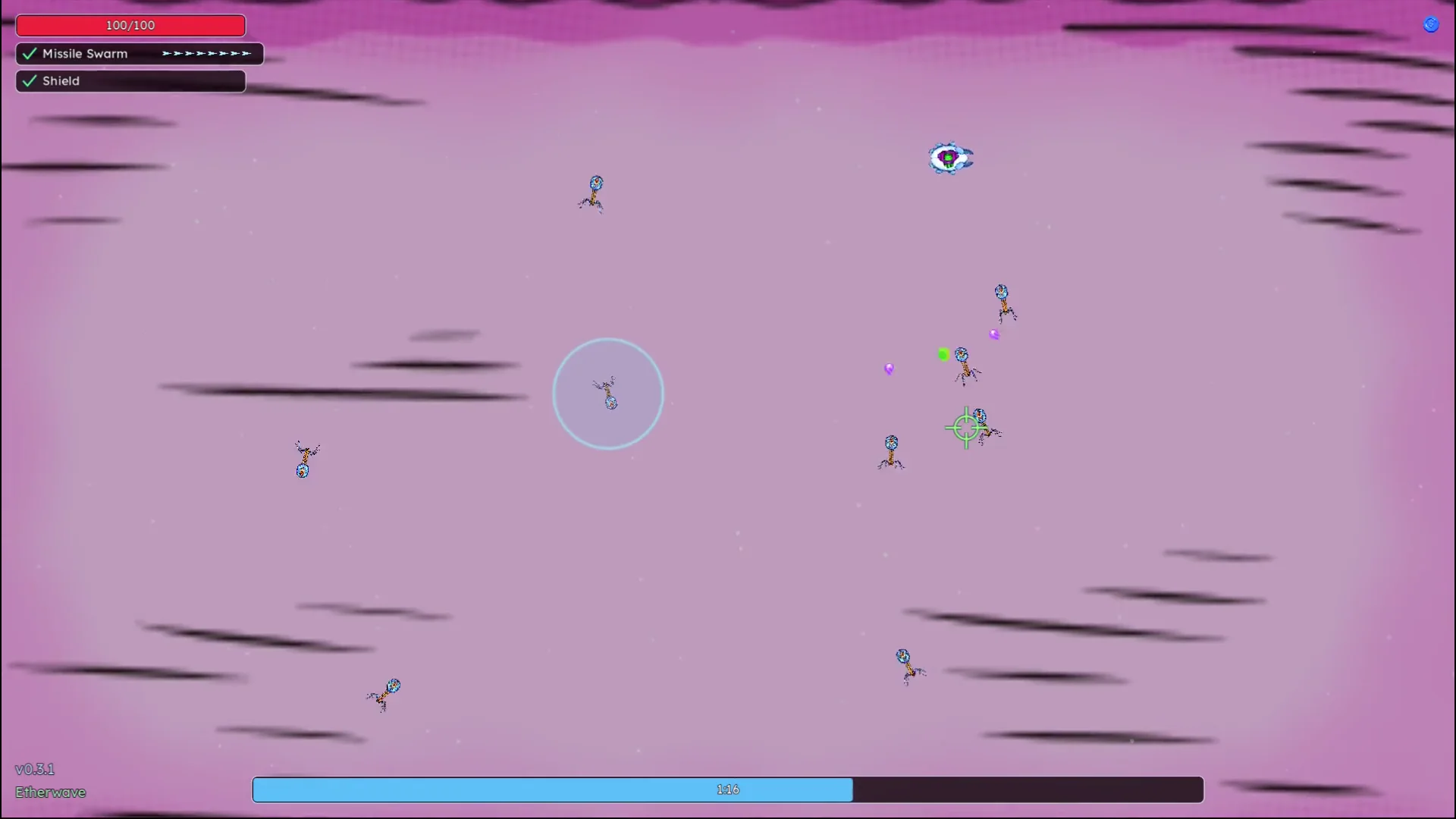 Early Cosmic Nano Horror gameplay showing the player navigating between biological enemies